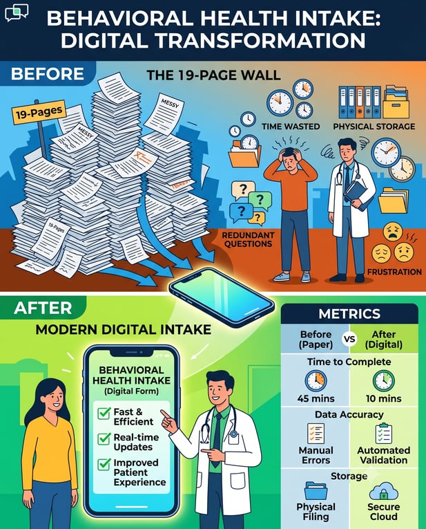 Behavioral health intake transformation: chaos of paper forms shifts to streamlined digital processes
