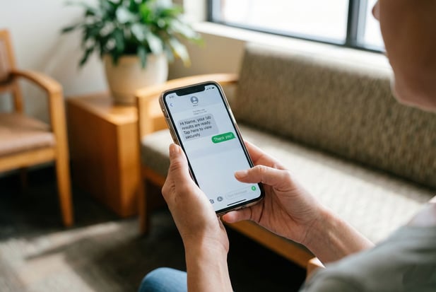 Patient receiving a secure text message notification about lab results on their smartphone