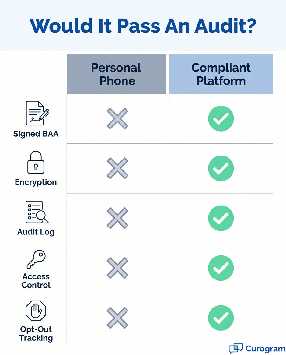 Infographic: Patient texting audit checklist: Personal phone vs compliant platform