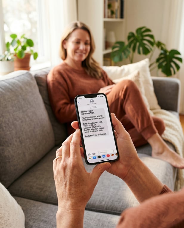 Patient confirms behavioral health appointment via text on smartphone