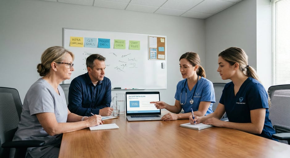 Healthcare team reviews patient texting workflow and data processes