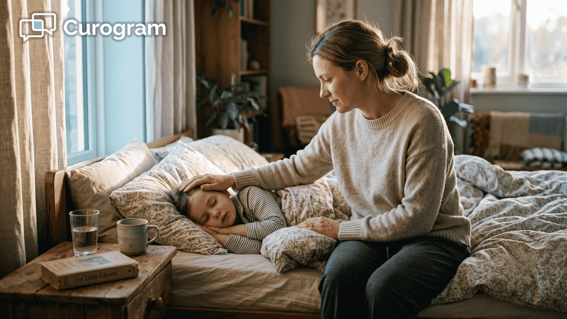 Parent checks a sick child's fever at home before an eCW telehealth visit