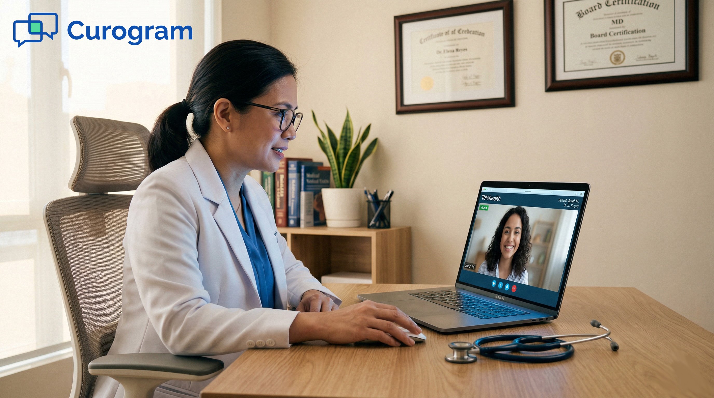 Doctor conducting a video appointment with a remote patient via telemedicine
