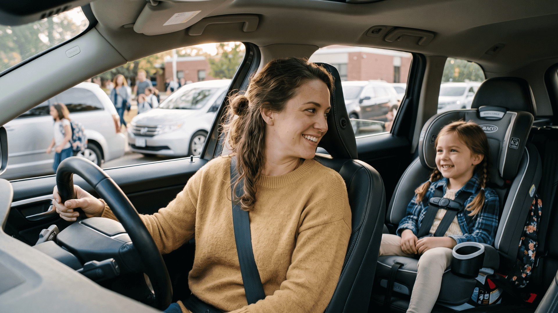 Relaxed parent in a car after paying a pediatric medical bill by text