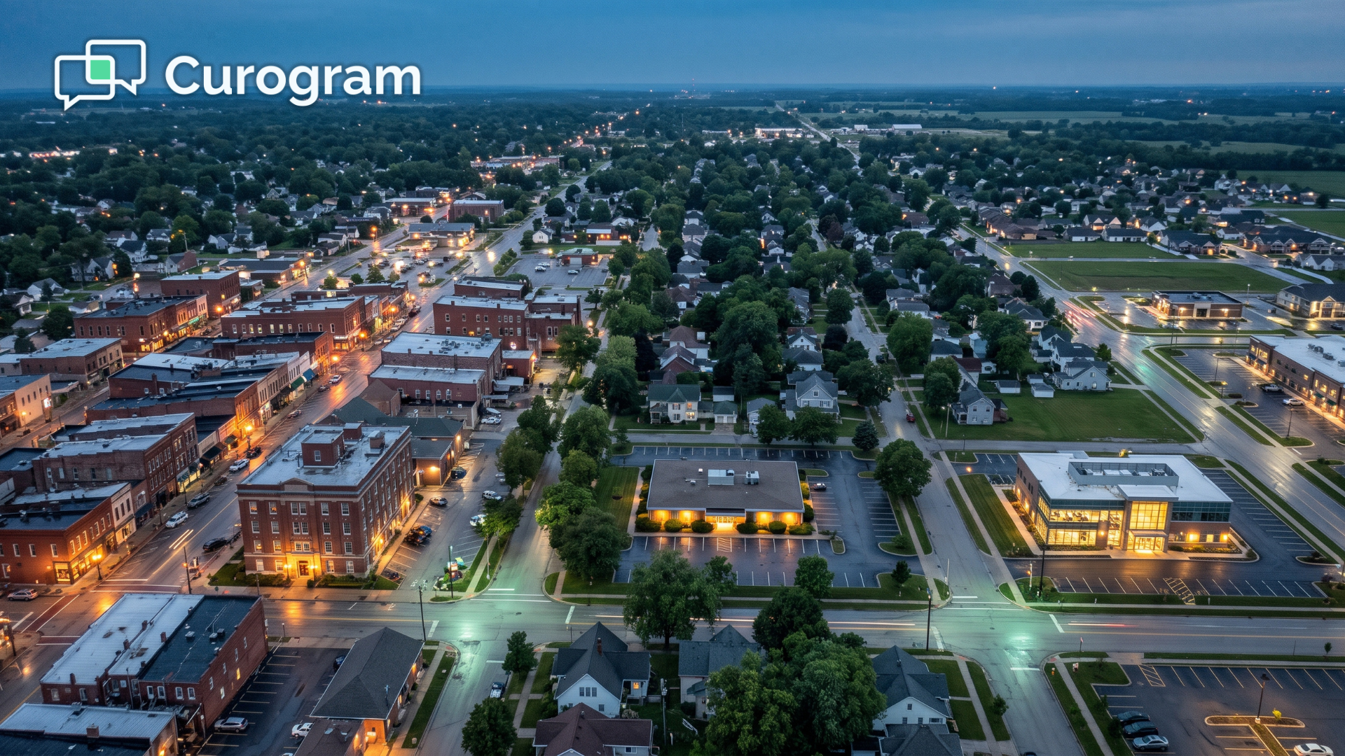 Three medical office entrances lit at dusk across one town, a multi-location practice network