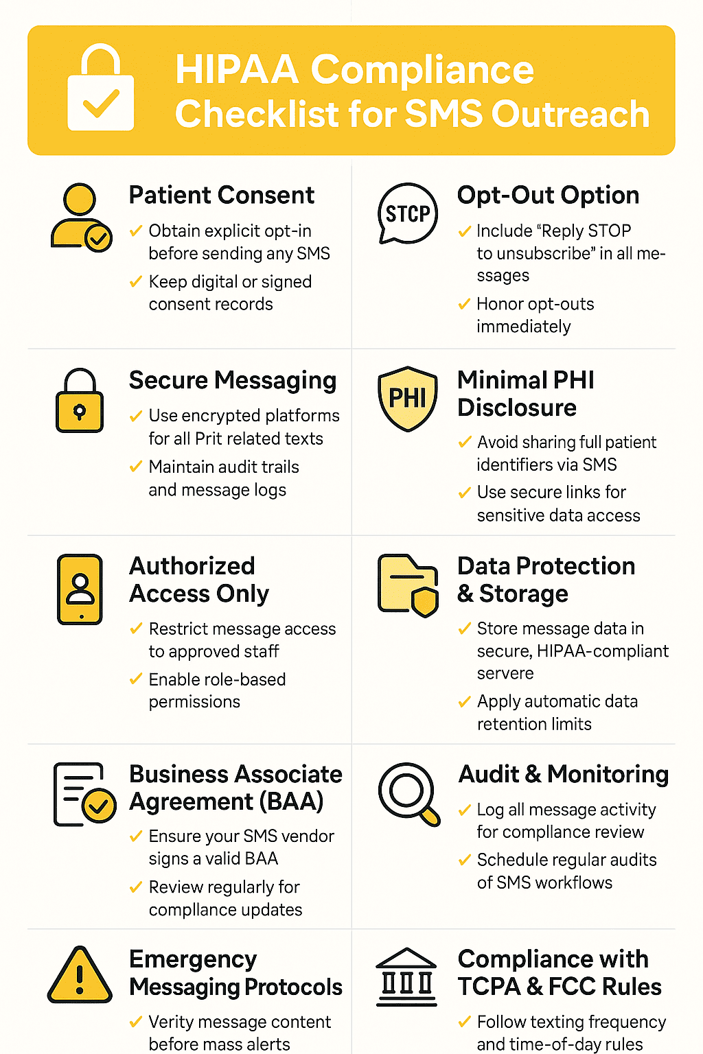 Checklist for a HIPAA-compliant mass messaging campaign