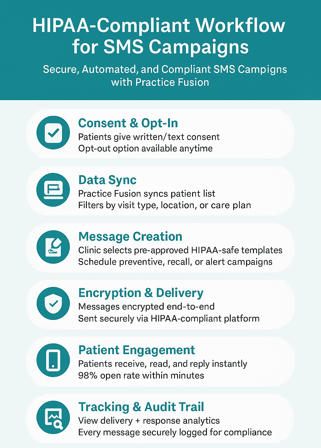 Mass texting workflow that is HIPAA-compliant for Practice Fusion