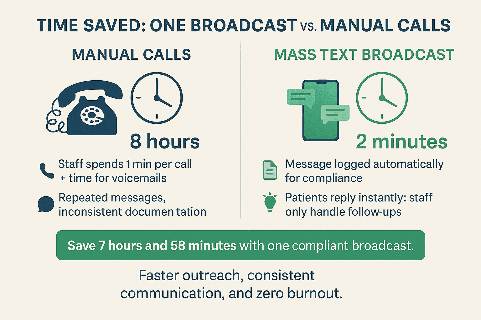 The difference between phone calls vs mass text broadcasts for small clinics