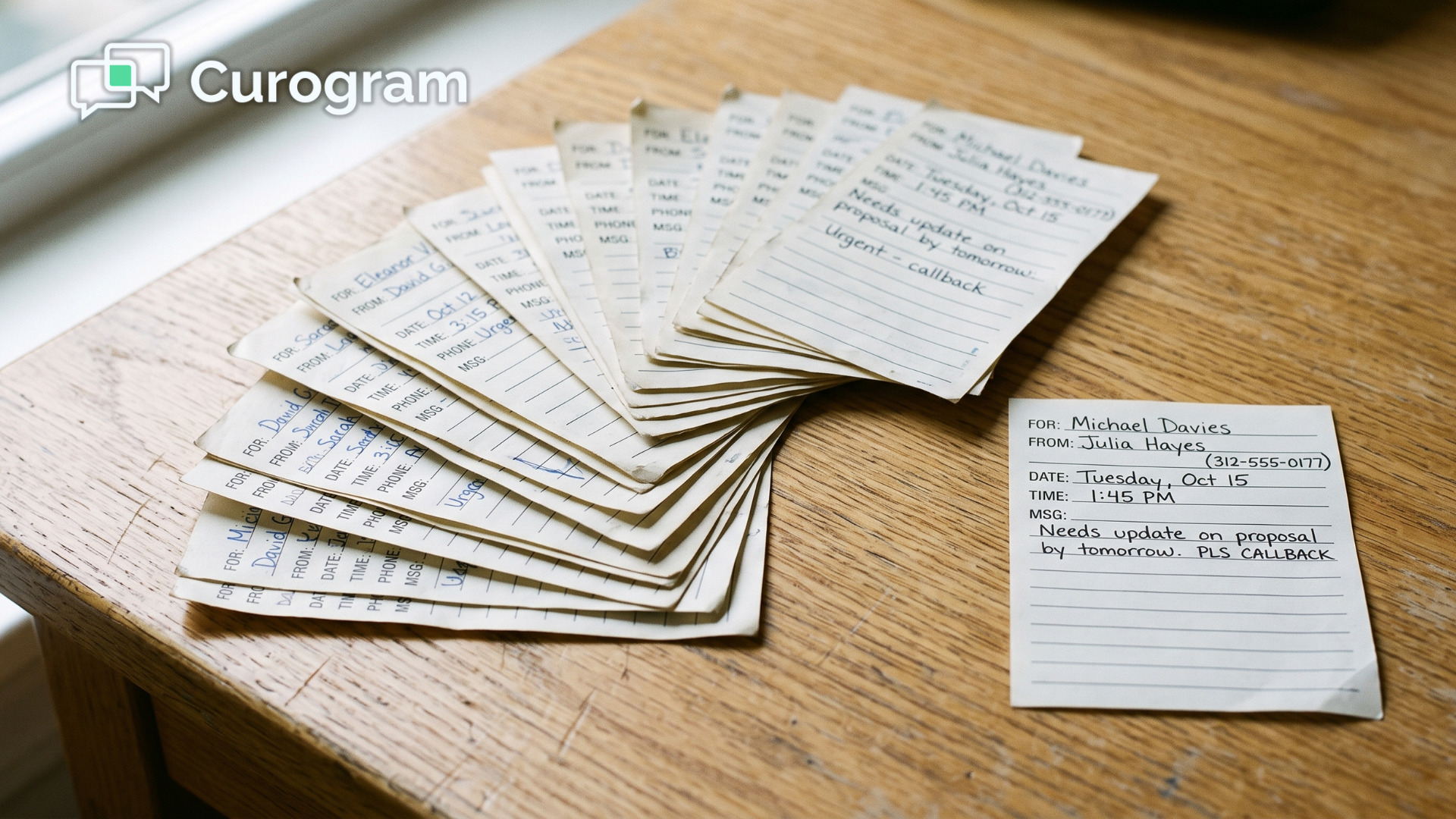Unreturned patient callback message slips showing clinic response delays piling up