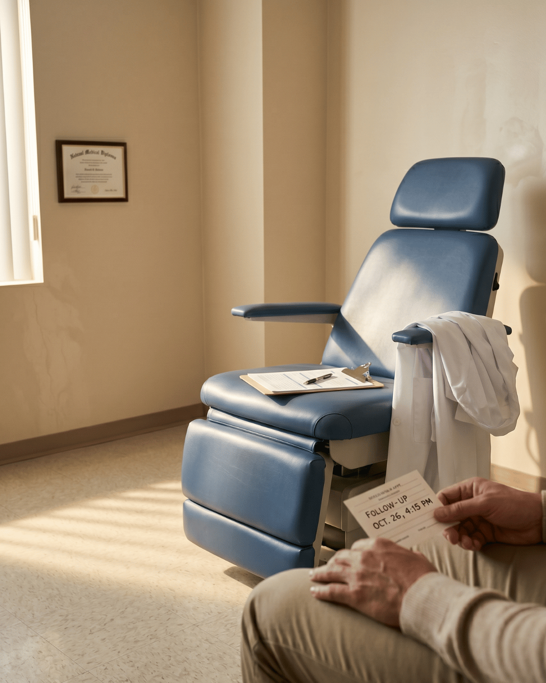 Patient's view of an empty exam room reflecting on their provider visit and satisfaction experience.
