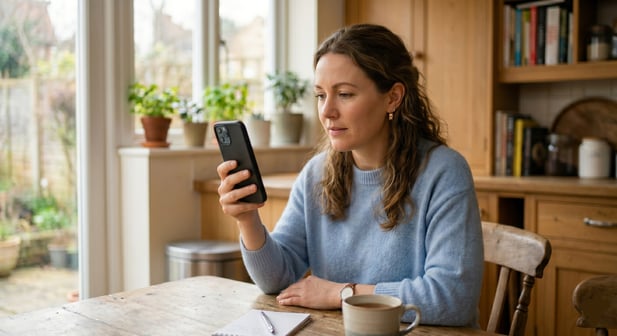 Patient happily joining a telehealth appointment via smartphone text link