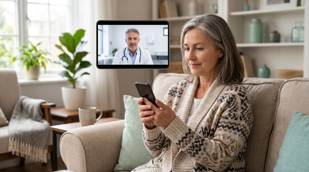 Patient at home on video call with a doctor using a user-friendly mobile health app
