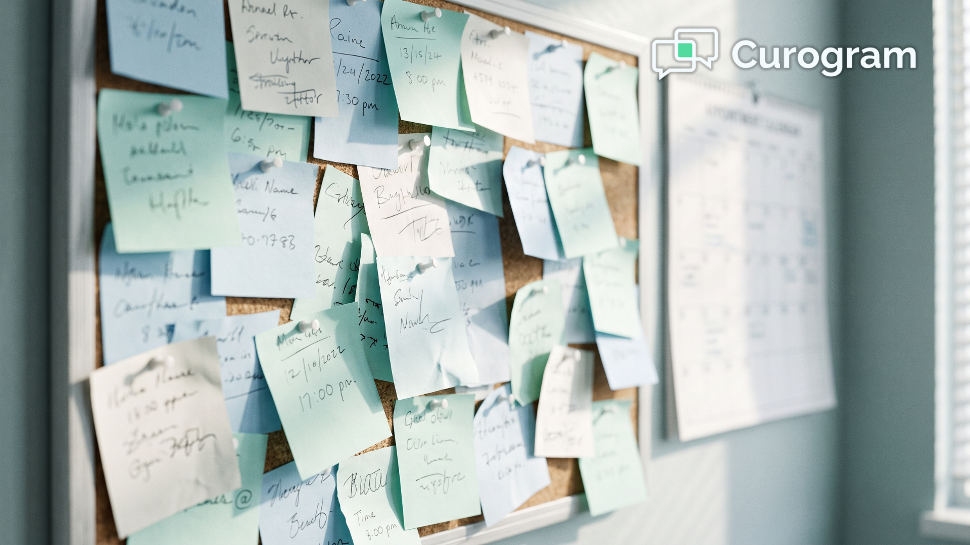 Clinic wall covered in handwritten callback notes from patient replies to appointment reminders