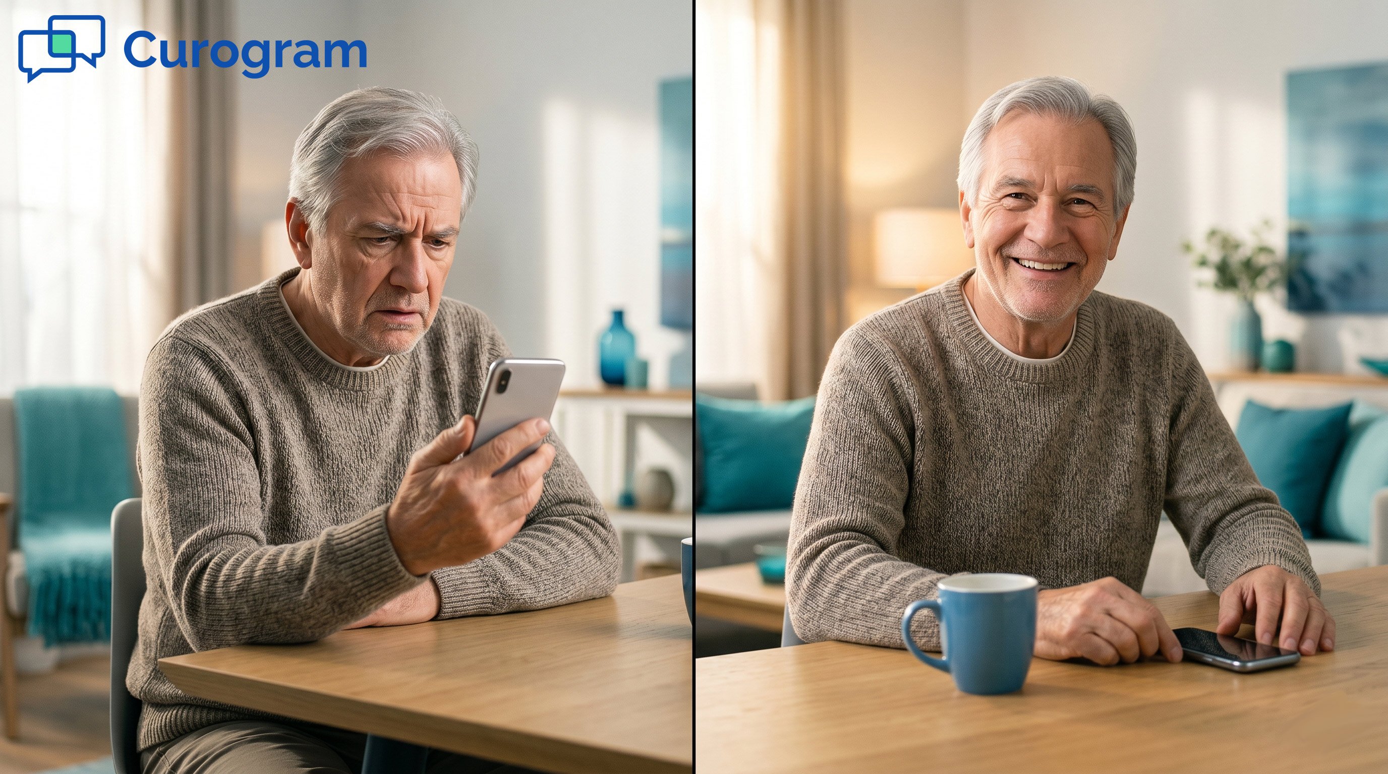 Frustrated vs happy patient mobile review diptych