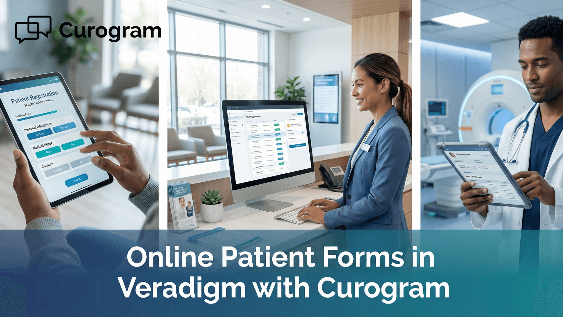 Patient and staff using secure online patient forms on digital devices