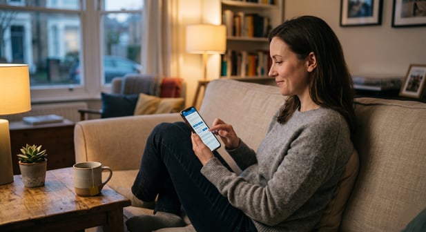 Patient uses smartphone for convenient, remote medical intake forms at home