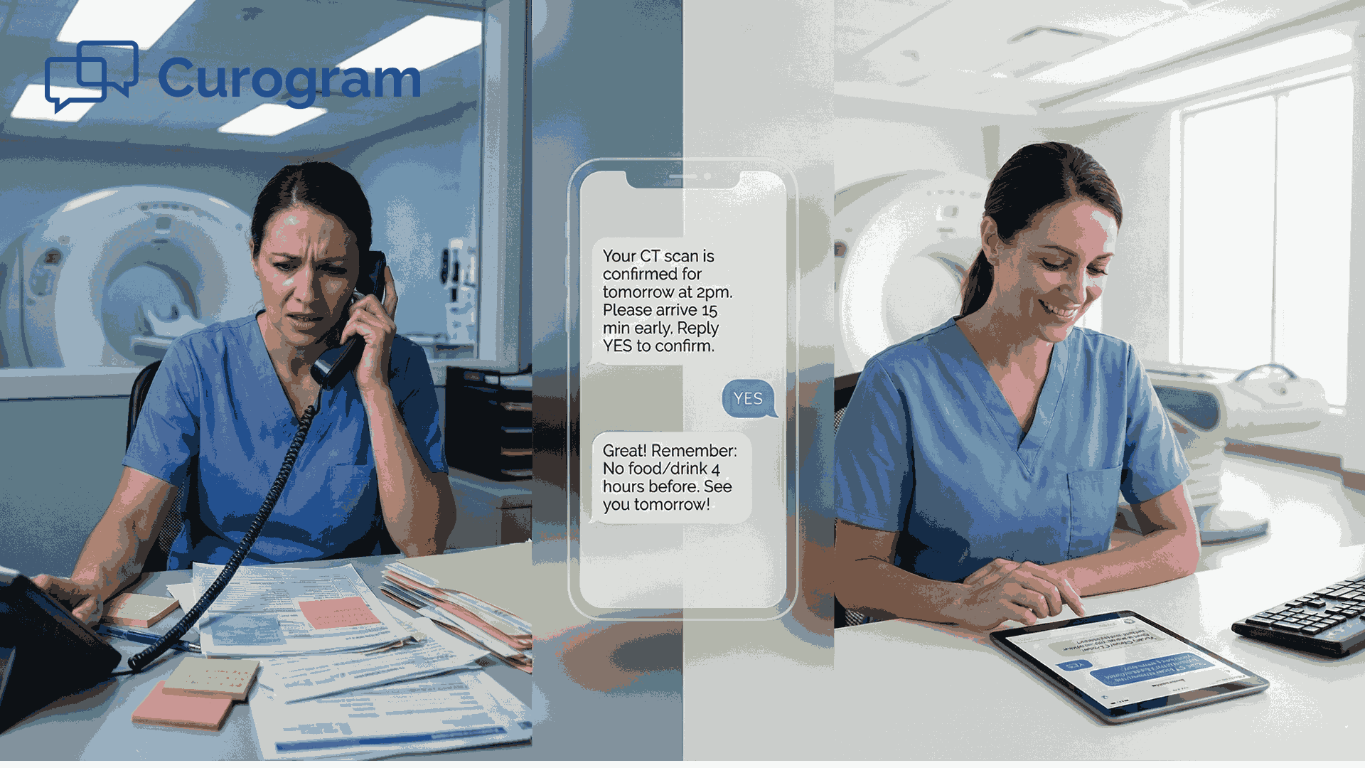 Radiology staff using phone vs text messaging for patient appointment coordination