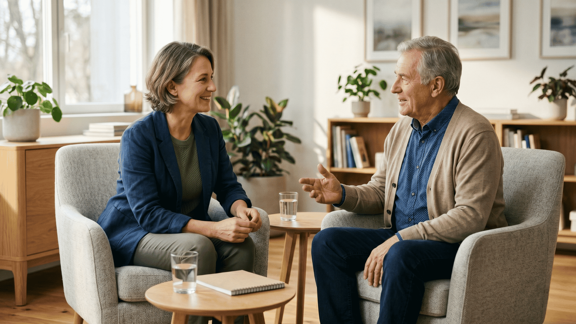 Care provider and returning patient talking, showing ongoing patient engagement