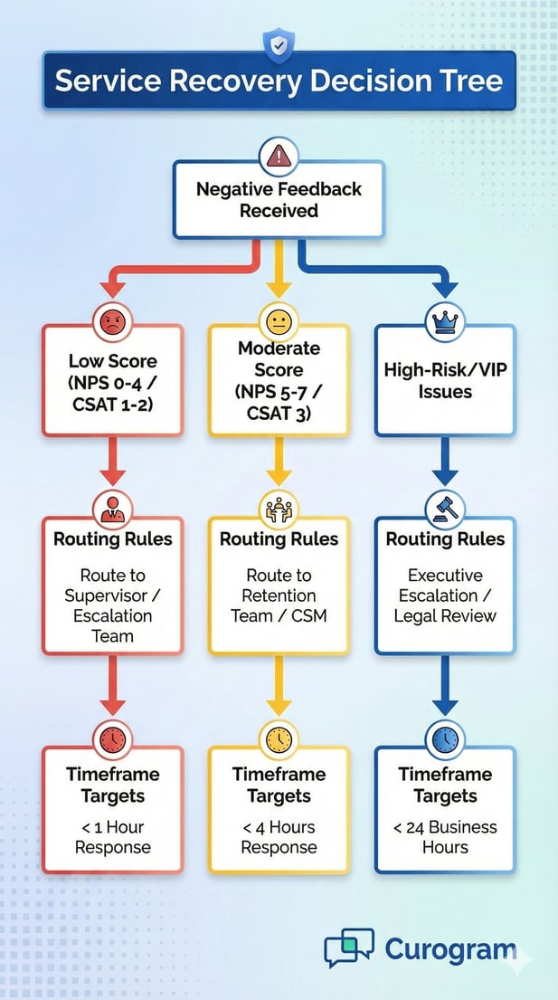 Managing customer feedback: negative input vs. a positive review workflow diagram