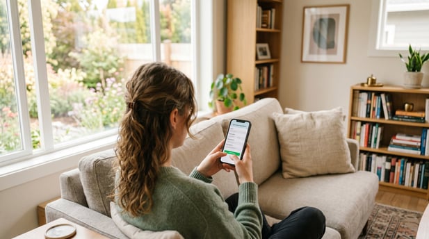 Patient looking at an automated appointment reminder text message on their smartphone