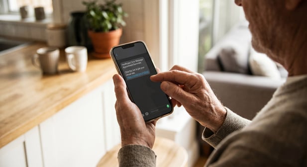 Senior patient and doctor connecting via SMS telehealth