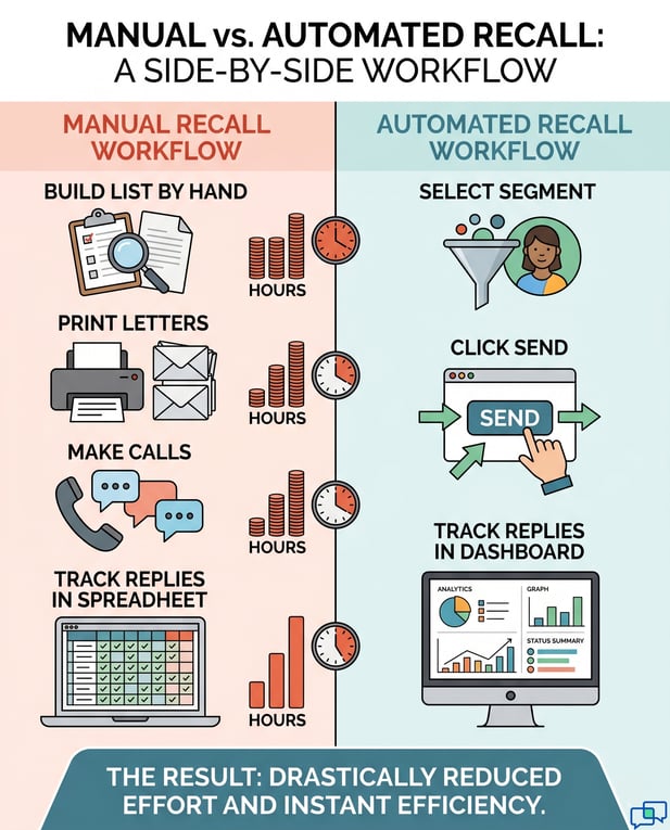Comparison of time-consuming manual radiology recall vs efficient automated workflow