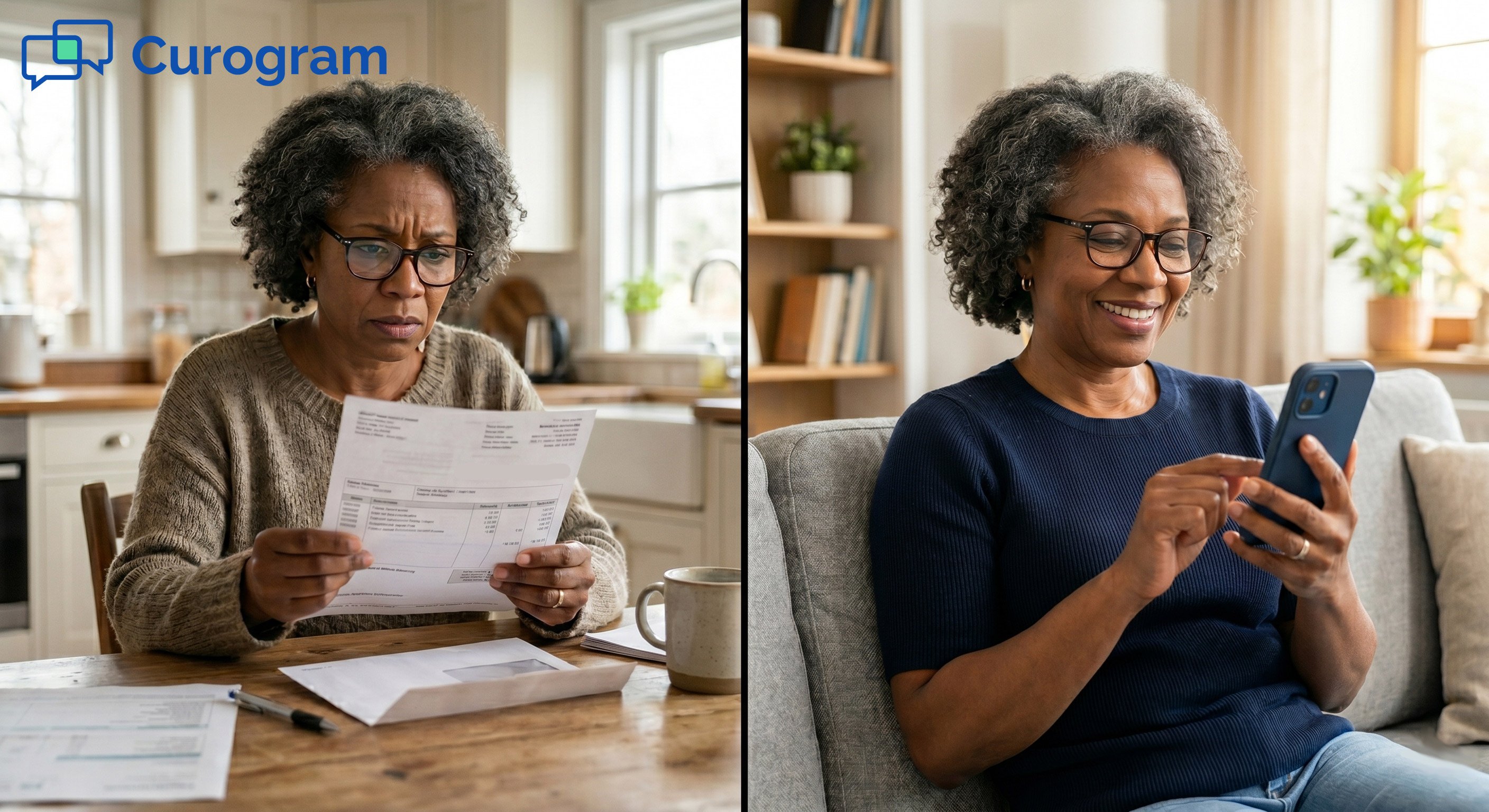 Patient contrasting a paper medical bill with secure text-to-pay