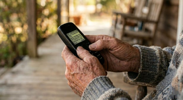 Close-up of elder patient hands holding a basic feature phone