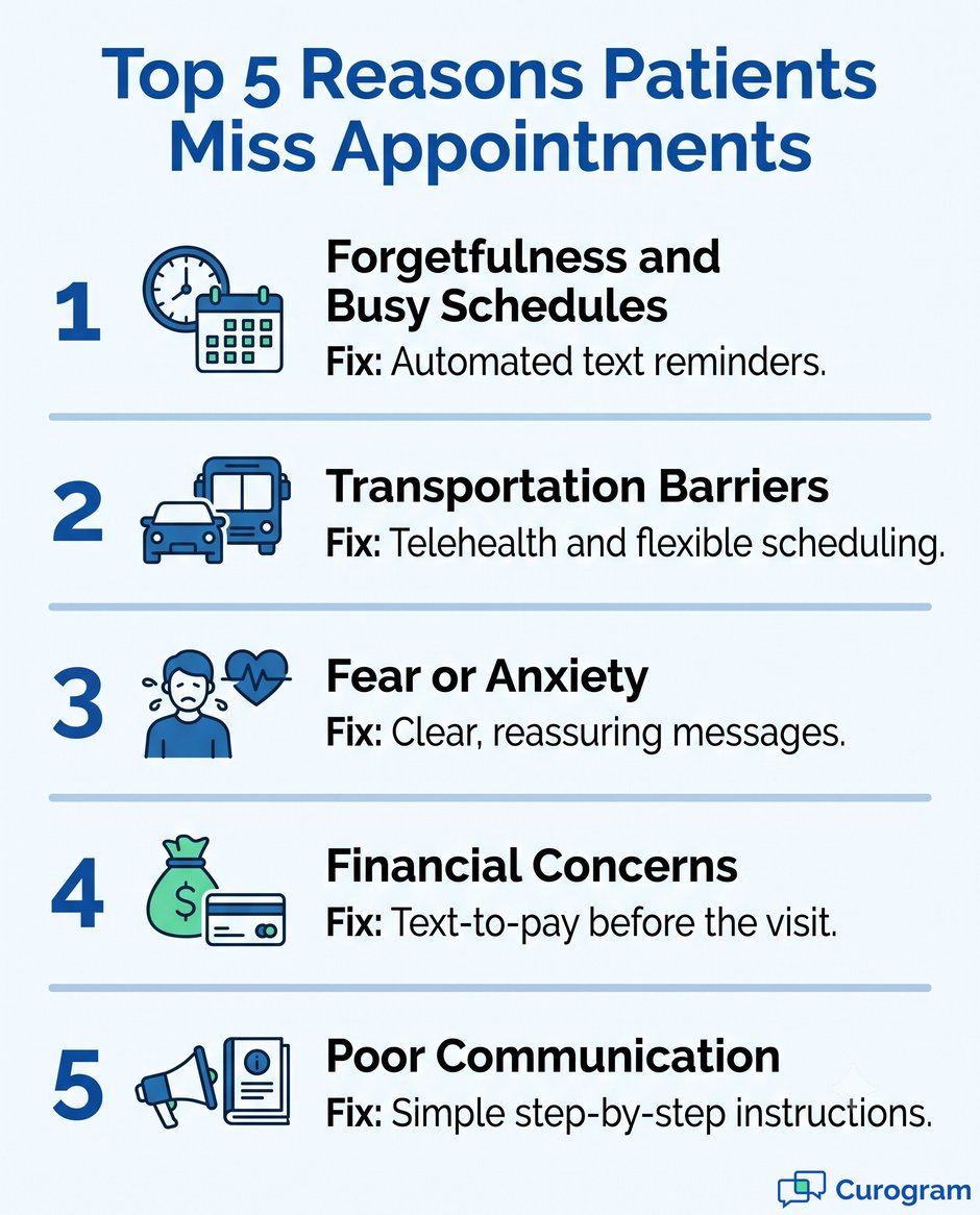 Infographic: Top 5 reasons patients miss appointments and their solutions