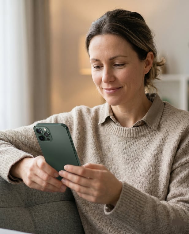 Patient successfully completing a mobile payment for healthcare from home
