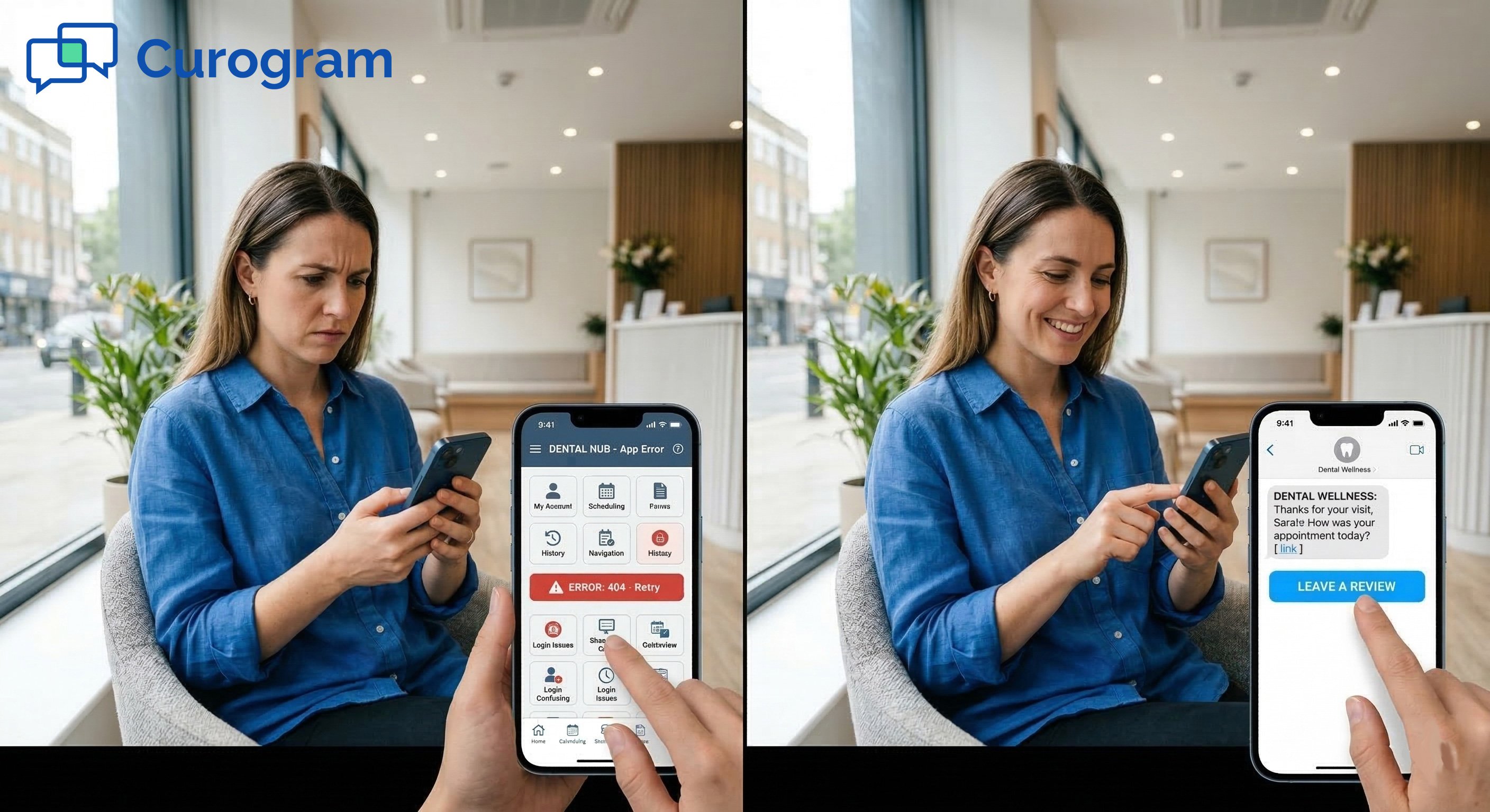 Patient struggles with complex app, later simplifies with a review text link