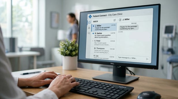 Close-up of Patient Connect clinic texting platform screen and message history