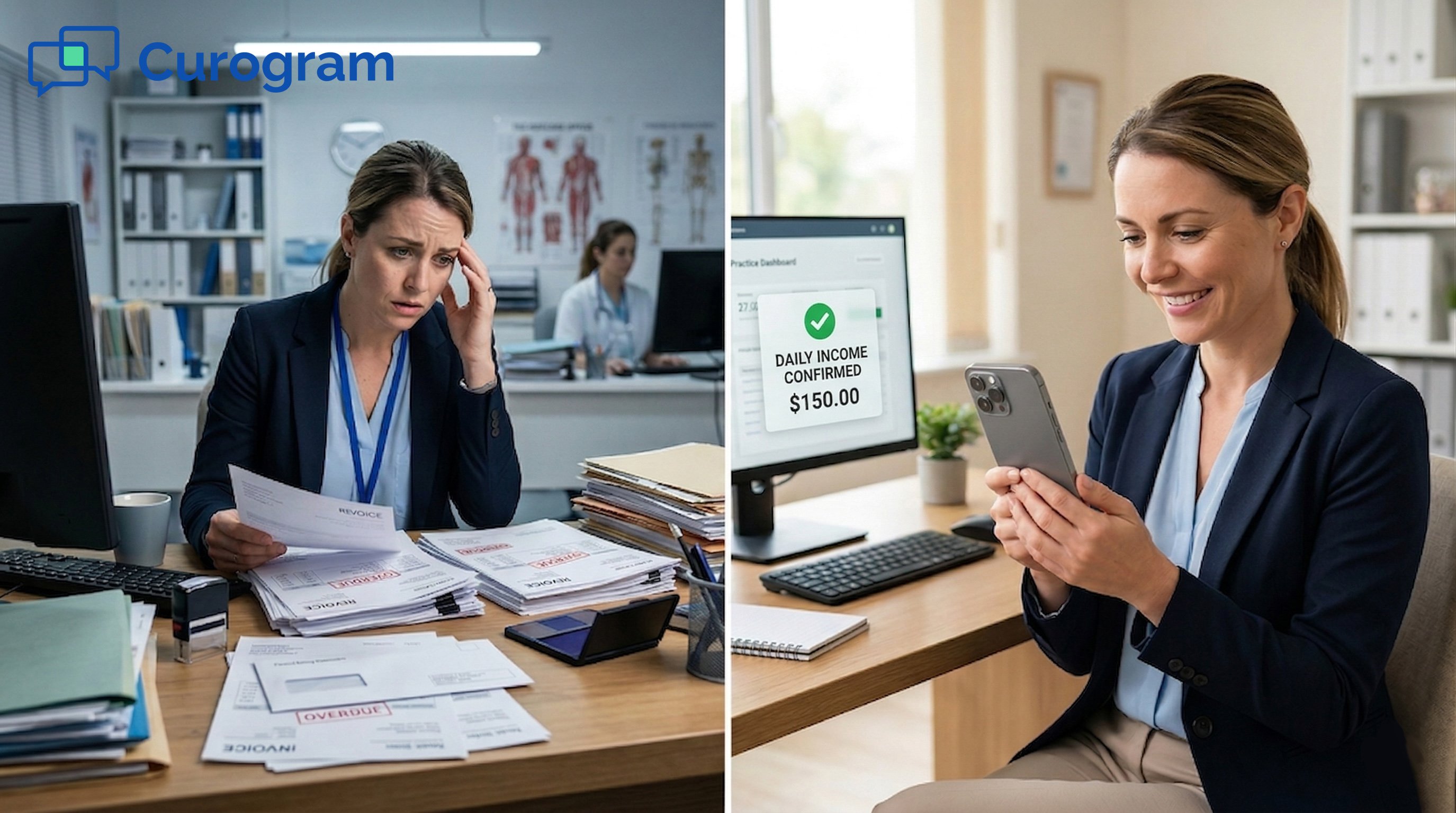 Before vs. after: paper medical billing stress vs. easy digital mobile payments