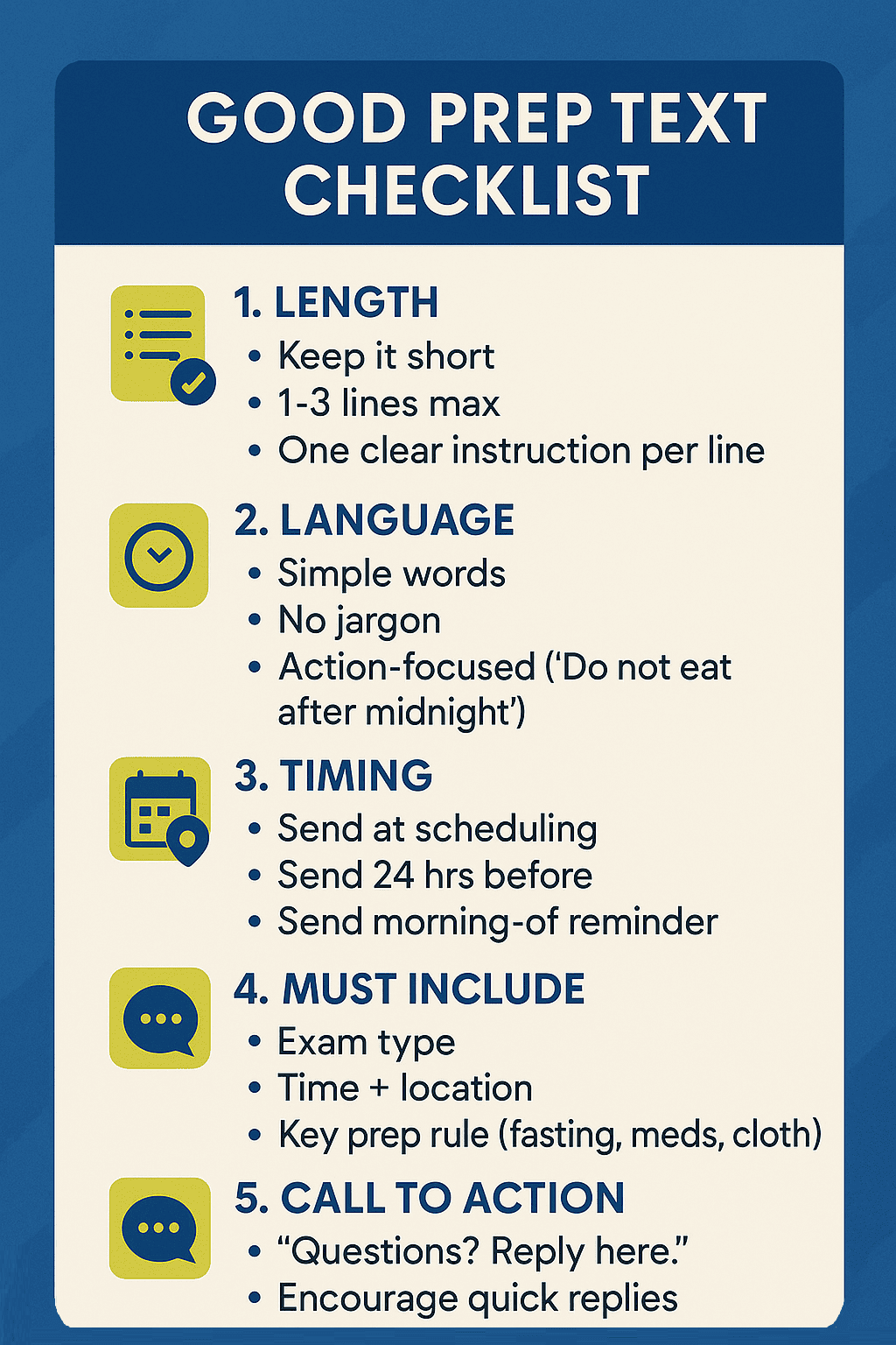 Prep checklist for radiology patients
