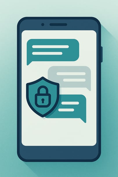 Illustration of chat bubbles on a smartphone, with padlock icons indicating end-to-end encryption for secure RCS messaging.