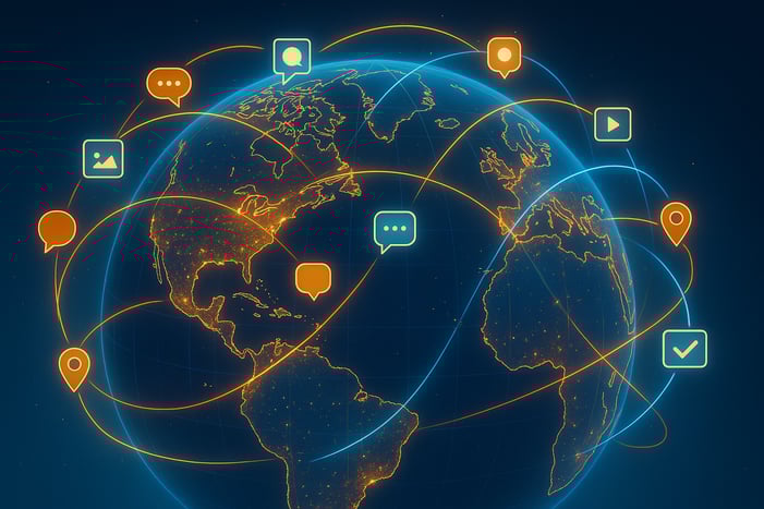 Conceptual image representing the global adoption and interconnected future of RCS messaging technology.