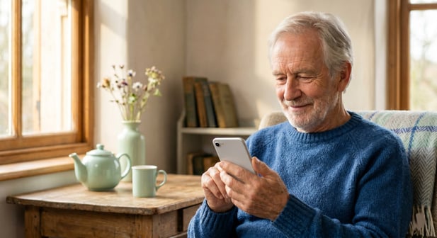 Elderly man looking at a smartphone