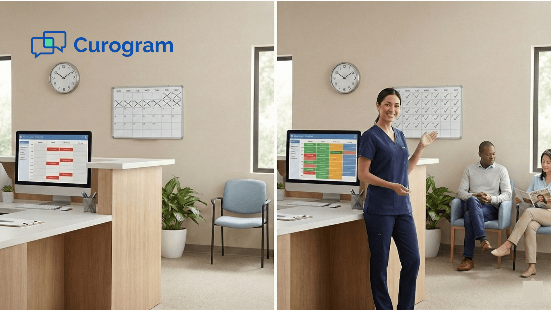 Before and after clinic schedules showing reduced no-shows and improved provider utilization