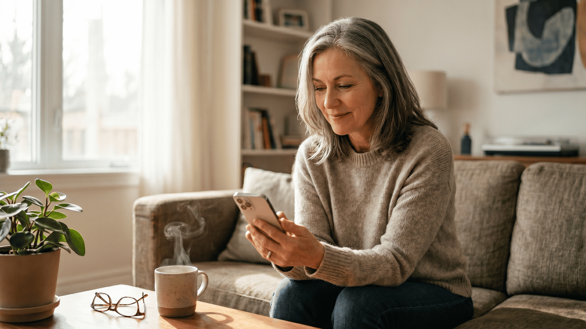 Patient at home reading two-way HIPAA-compliant text message from their medical practice