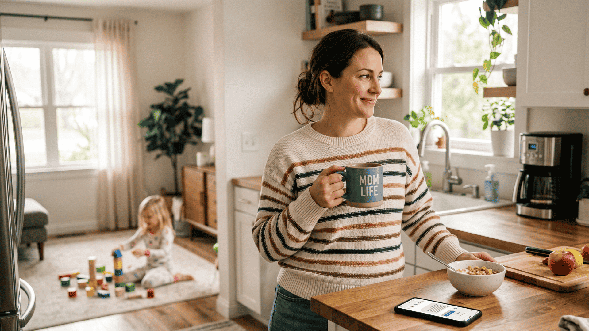 Busy parent at home who prefers a text reminder over calling the doctor's office