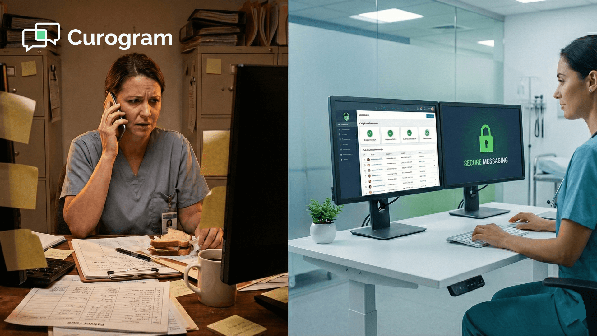 Healthcare staff using manual calls vs secure automated messaging system