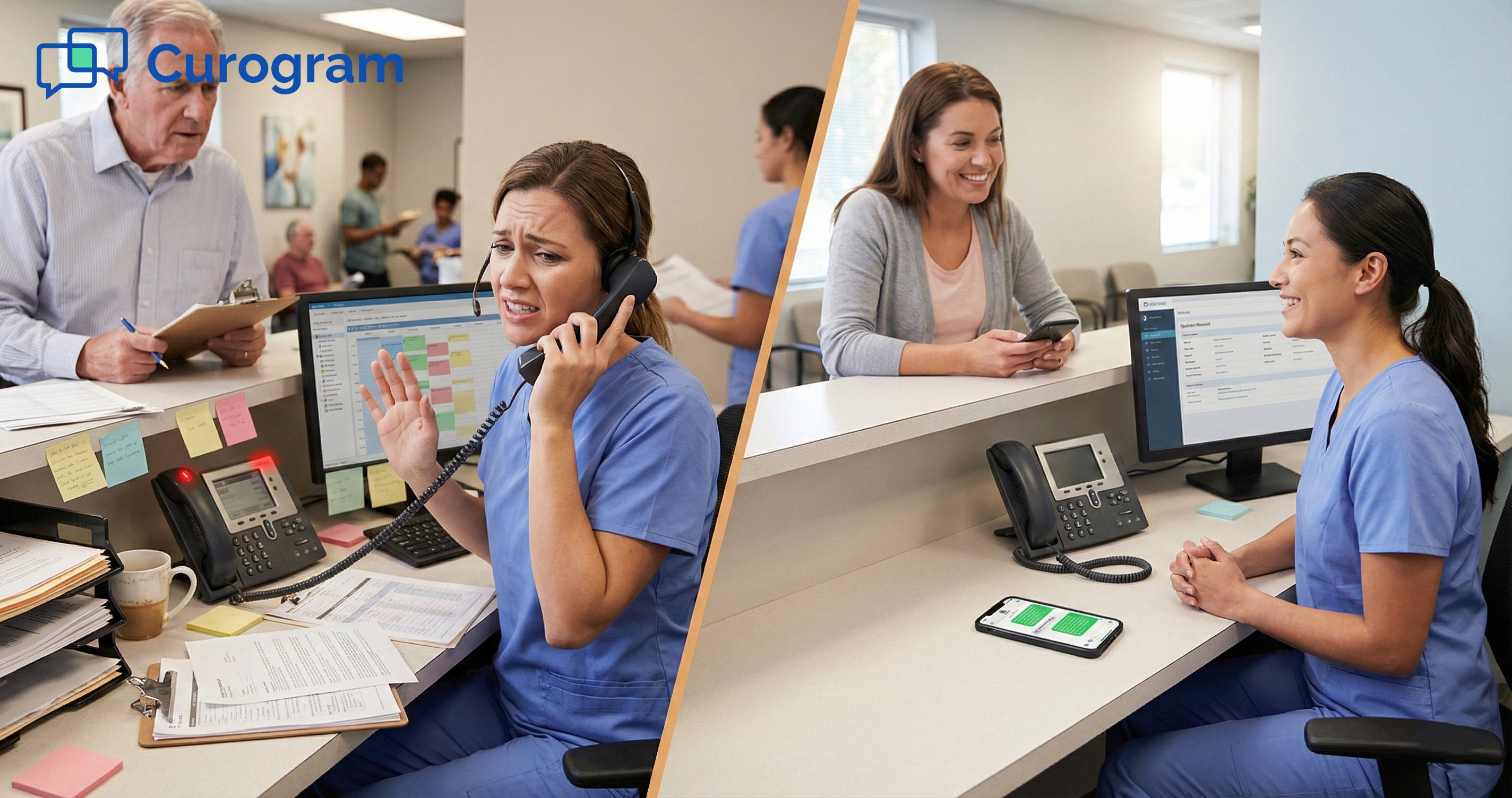 Stressed vs calm rehab front desk: reducing phone volume with texting