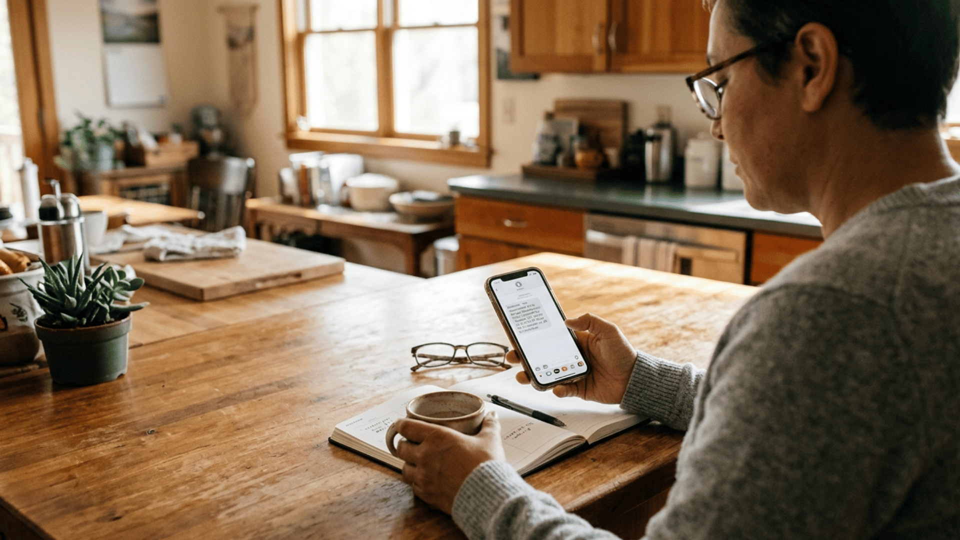 Ketamine clinic patient reading a HIPAA-compliant appointment confirmation text on their phone