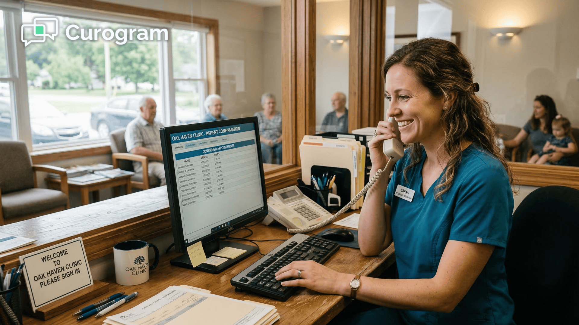 Clinic receptionist managing patient appointment confirmations 