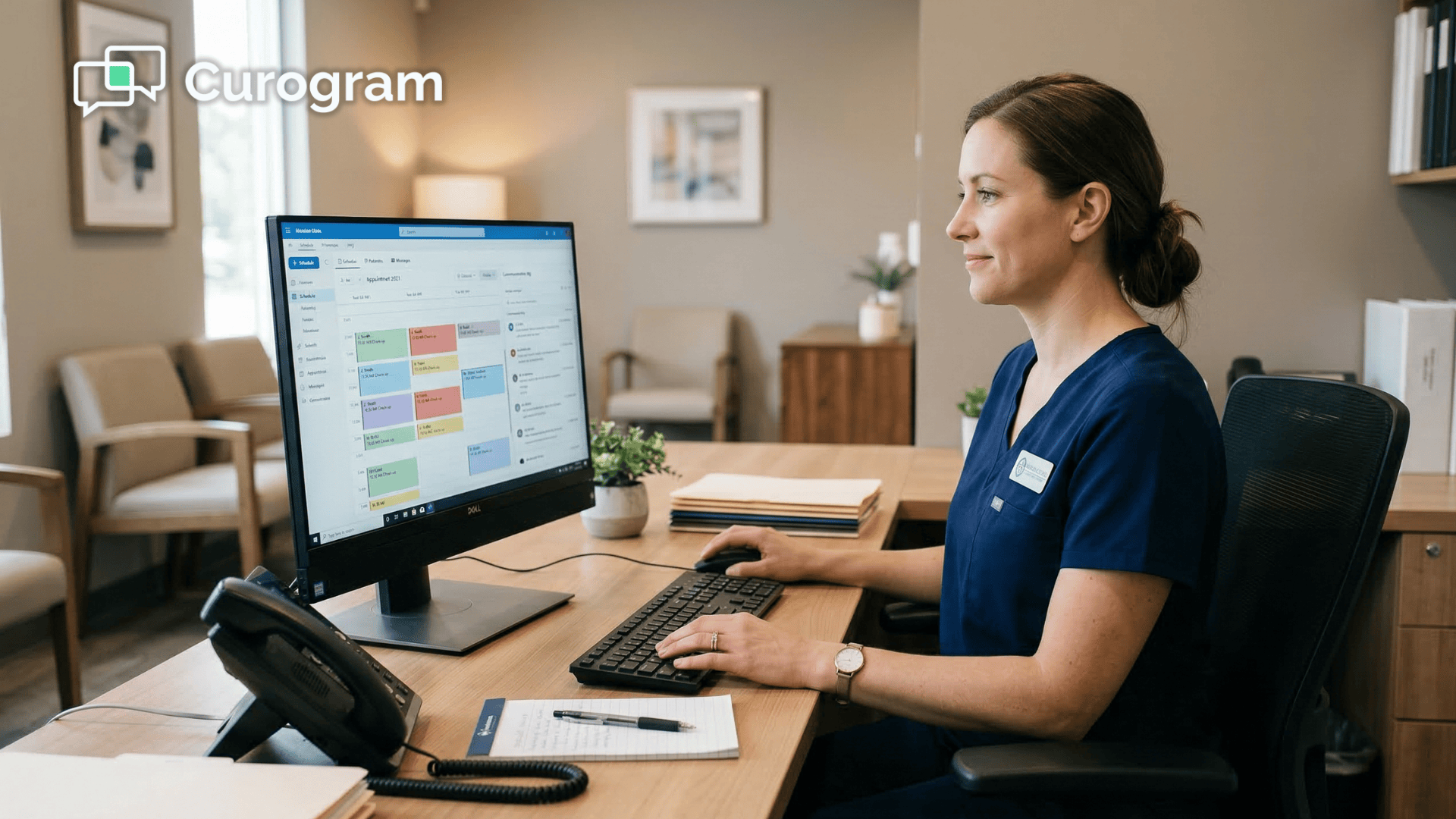 Front desk staff managing patient appointments on a clinic workstation
