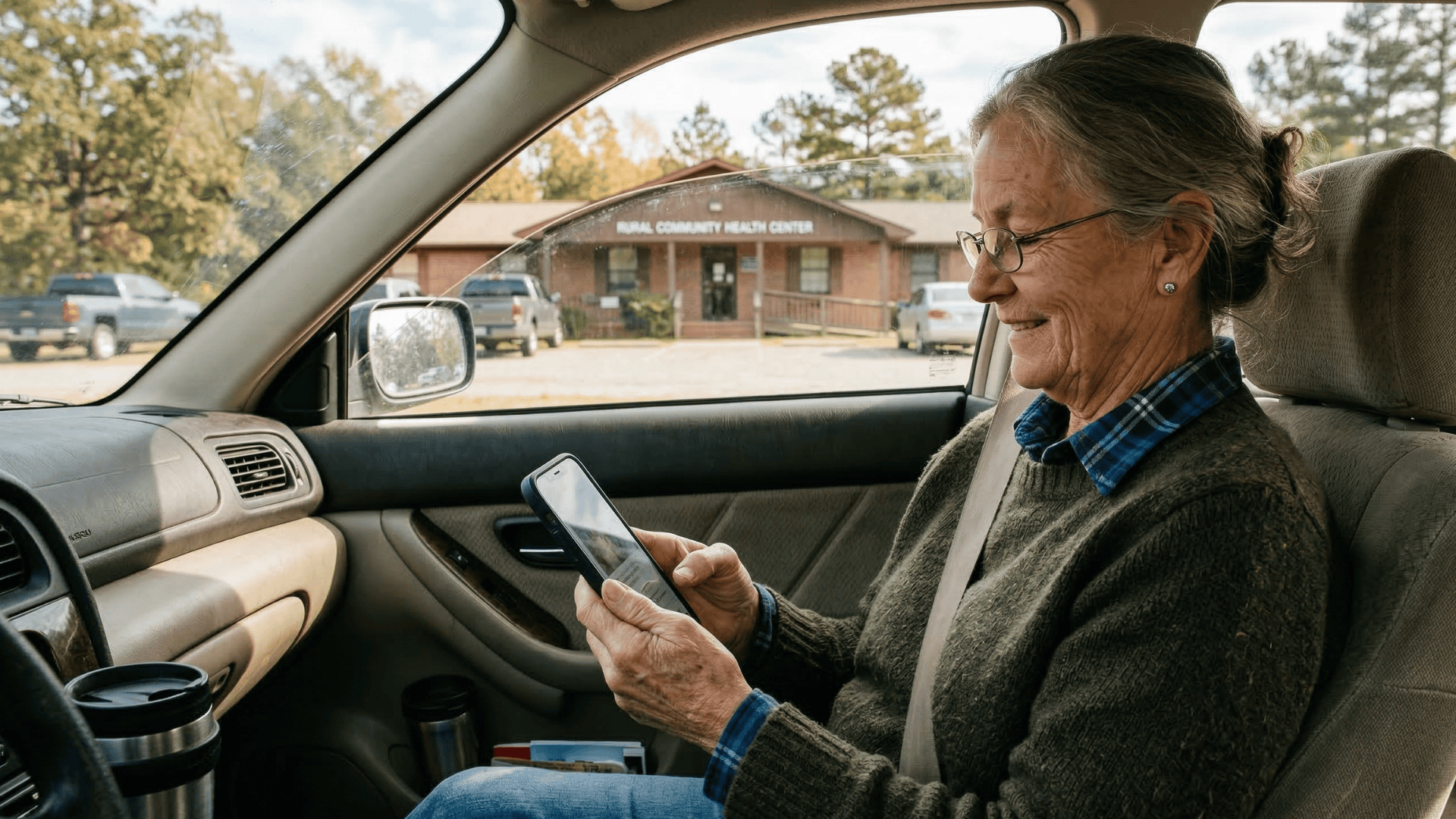 Front desk staff smiling at patient during checkout at a rural health clinic