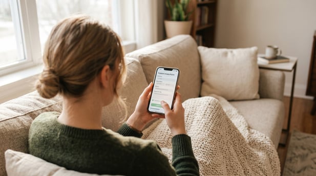 Hands completing digital Patient Intake Form on a smartphone