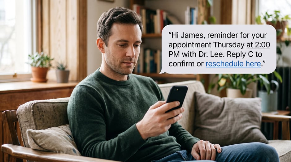 Patient viewing automated mobile appointment reminder for Dr. Lee on smartphone