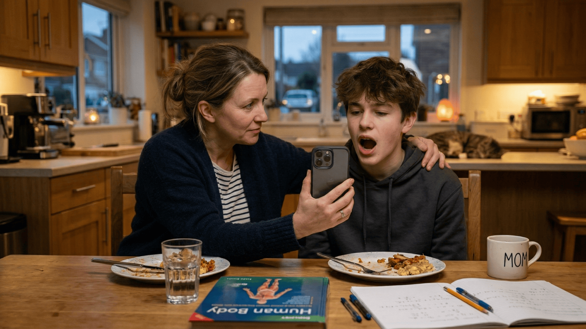 Mom showing son's wire to Cloud 9 orthodontist on a one-tap video call at home