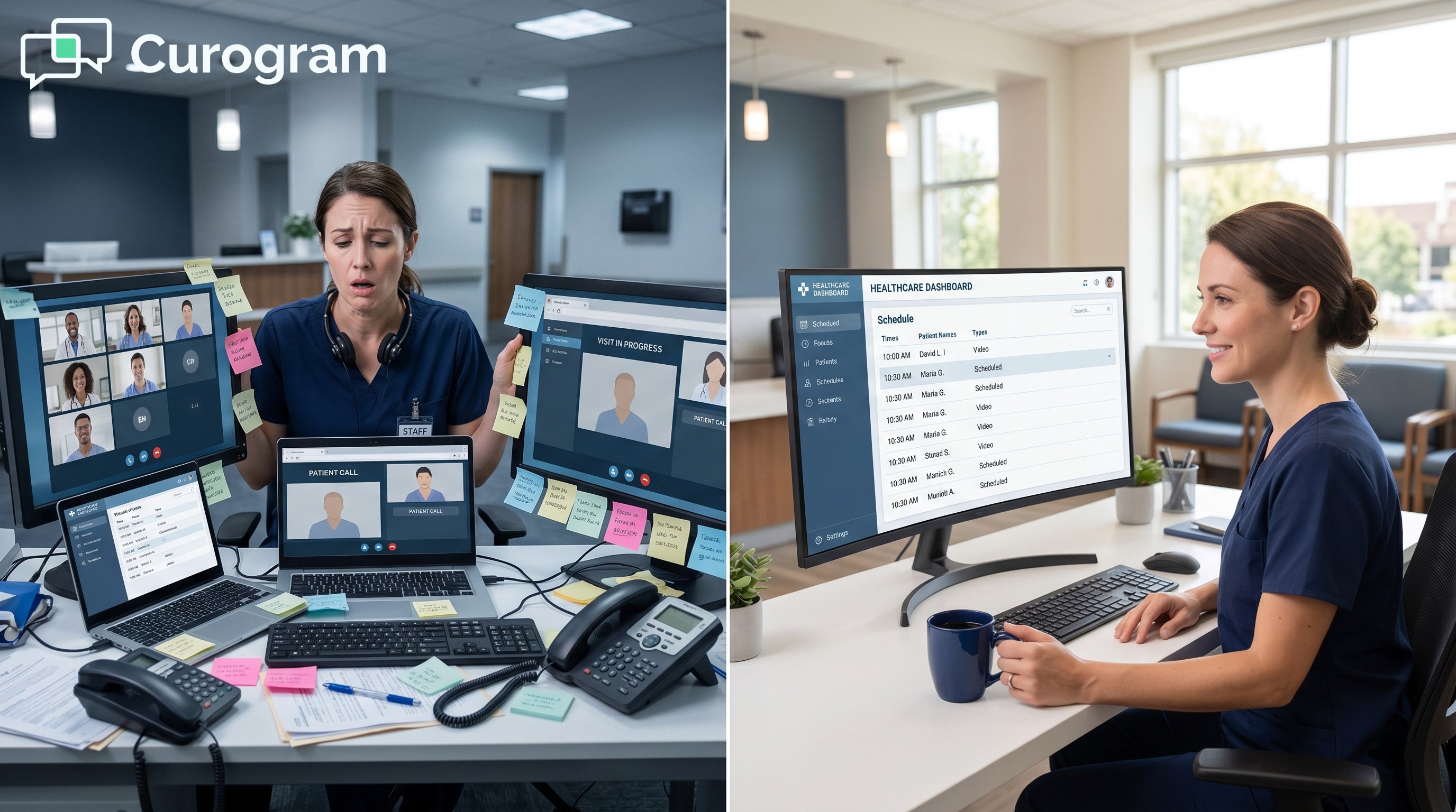 Comparison: disorganized vs. a single dashboard for telehealth for GE Centricity